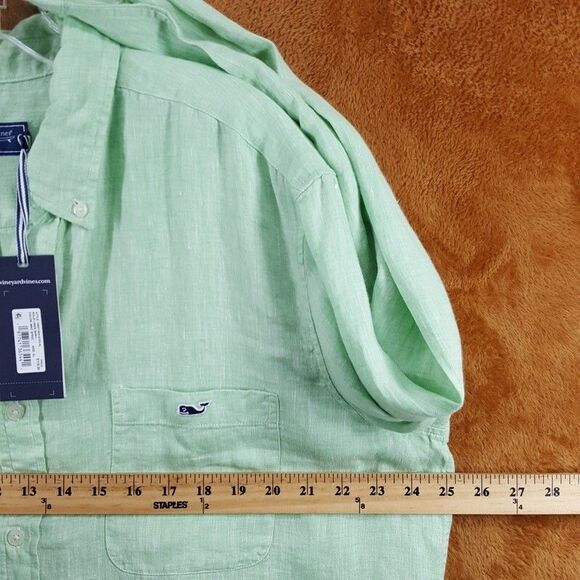 VINEYARD VINES Shirt Mens XL Solid Green Button Down Long Sleeve 100% Linen - Picture 6 of 8